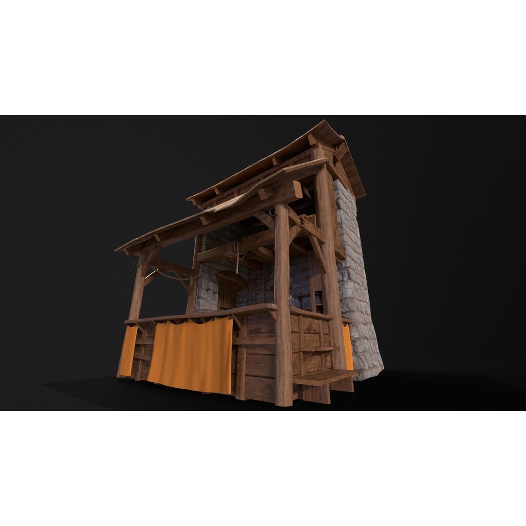 Medieval Market Stall 3D Model – Low Poly PBR Asset, FBX & OBJ - View 15