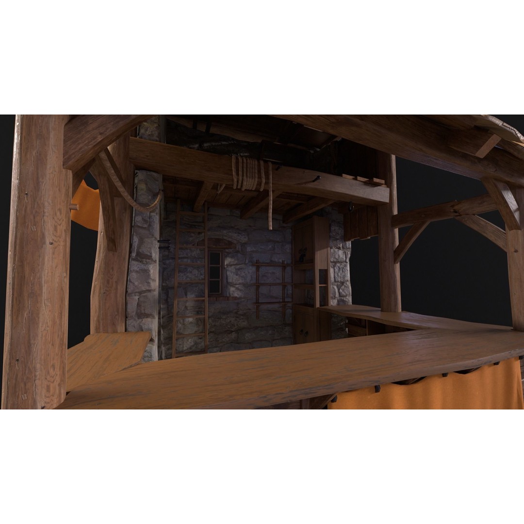 Medieval Market Stall 3D Model – Low Poly PBR Asset, FBX & OBJ - View 17