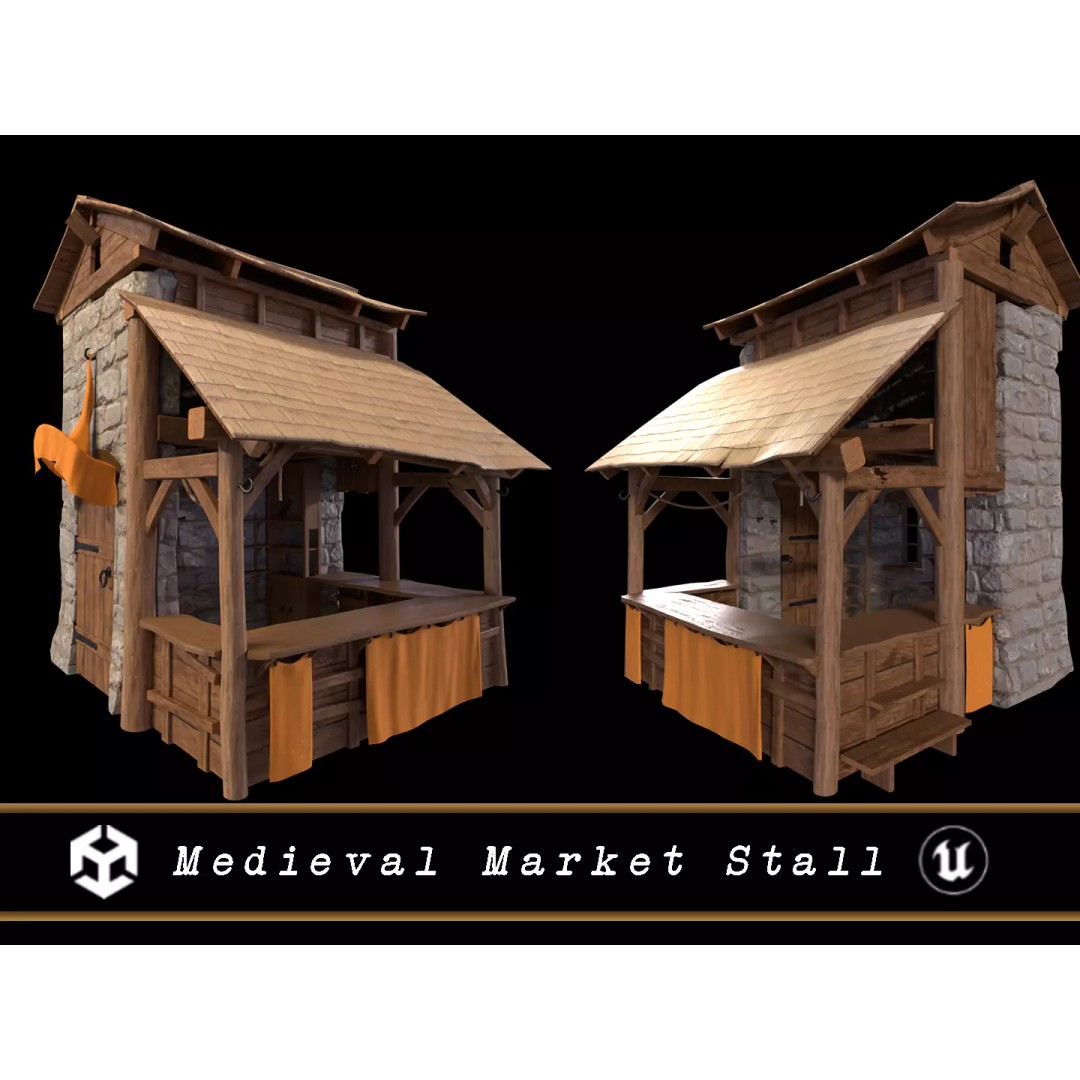 Medieval Market Stall 3D Model – Low Poly PBR Asset, FBX & OBJ - View 2