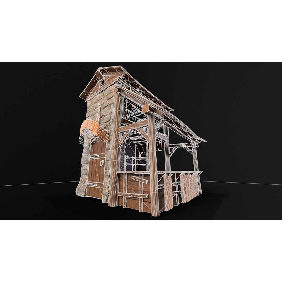 Medieval Market Stall 3D Model – Low Poly PBR Asset, FBX & OBJ - View 4