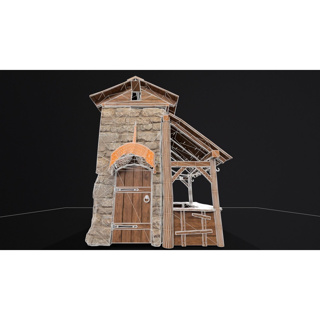 Medieval Market Stall 3D Model – Low Poly PBR Asset, FBX & OBJ - View 6