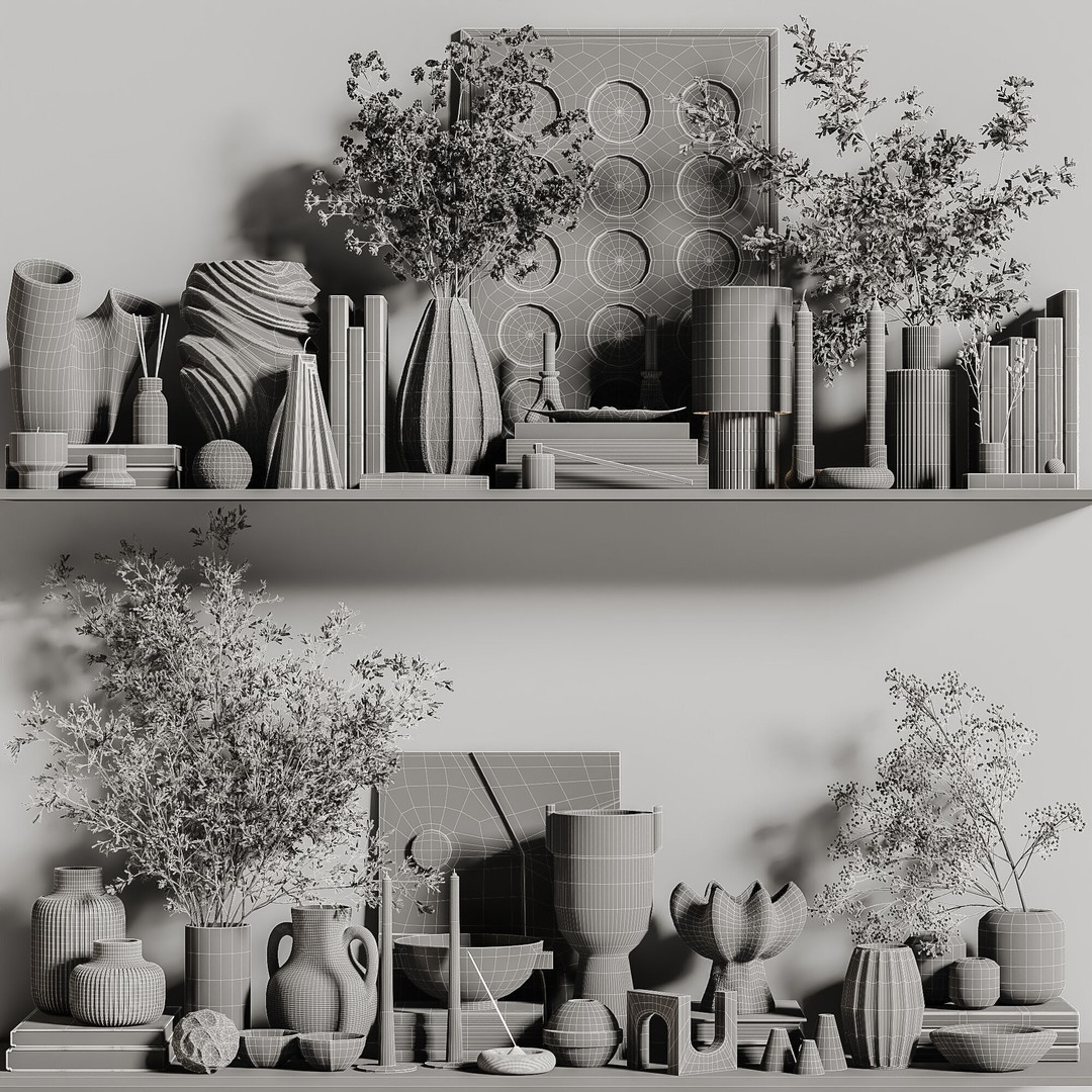 Decorative Set 3D Model – Contemporary Design, PBR Textures, OBJ - View 3