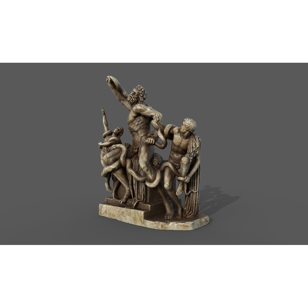 Laocoon and His Sons 3D Model – Low Poly PBR Statue for Archviz - View 10