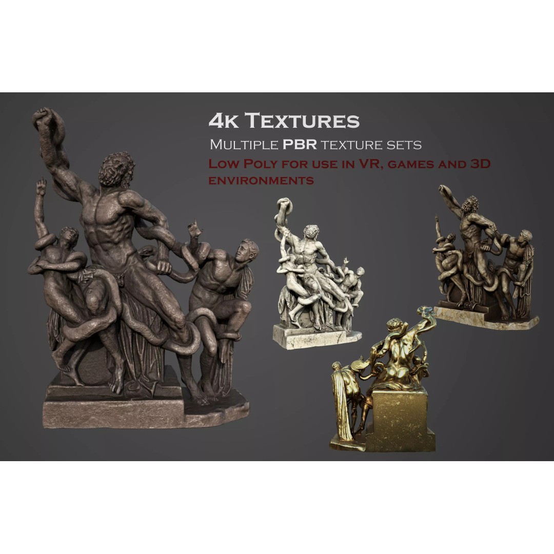 Laocoon and His Sons 3D Model – Low Poly PBR Statue for Archviz - View 2