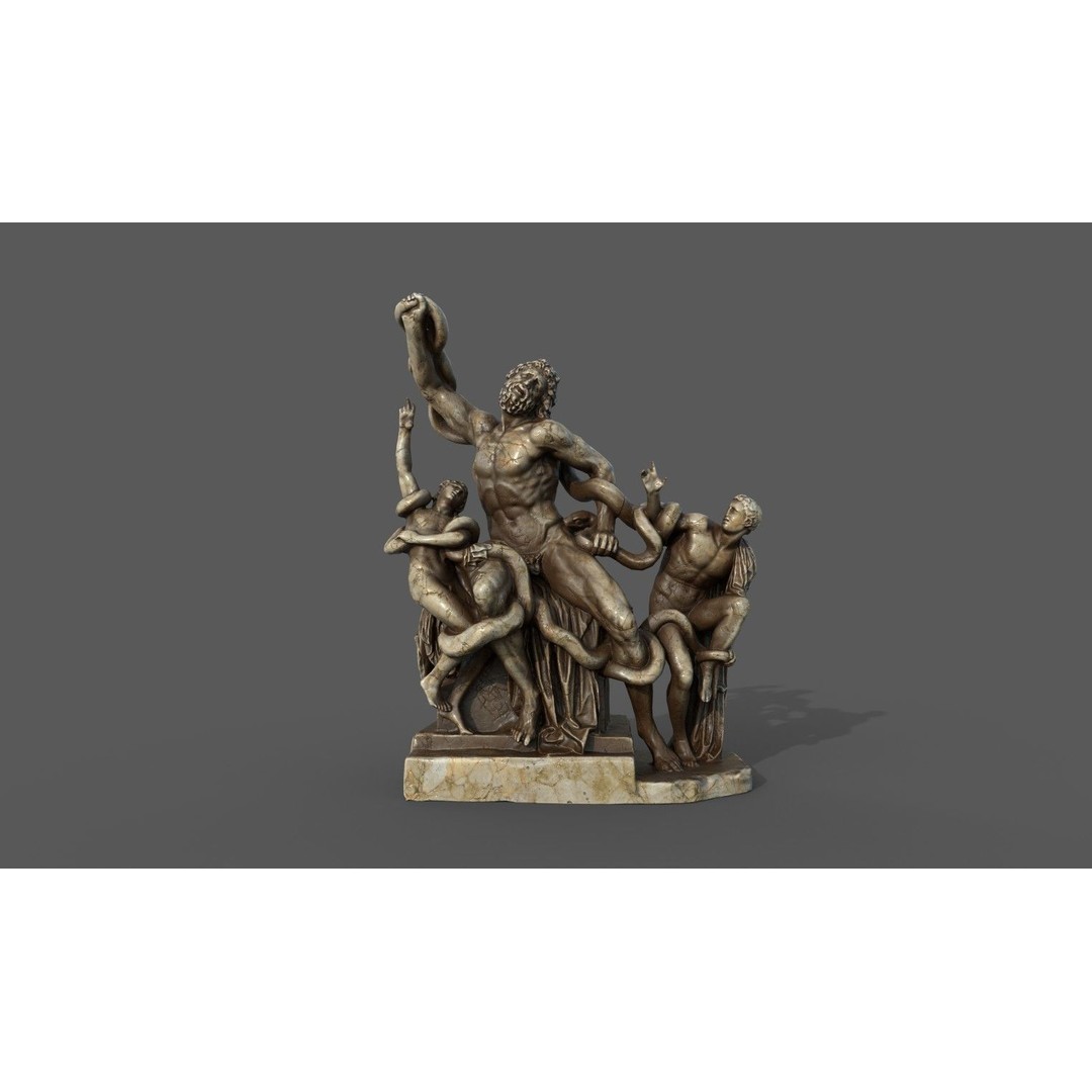 Laocoon and His Sons 3D Model – Low Poly PBR Statue for Archviz - View 9