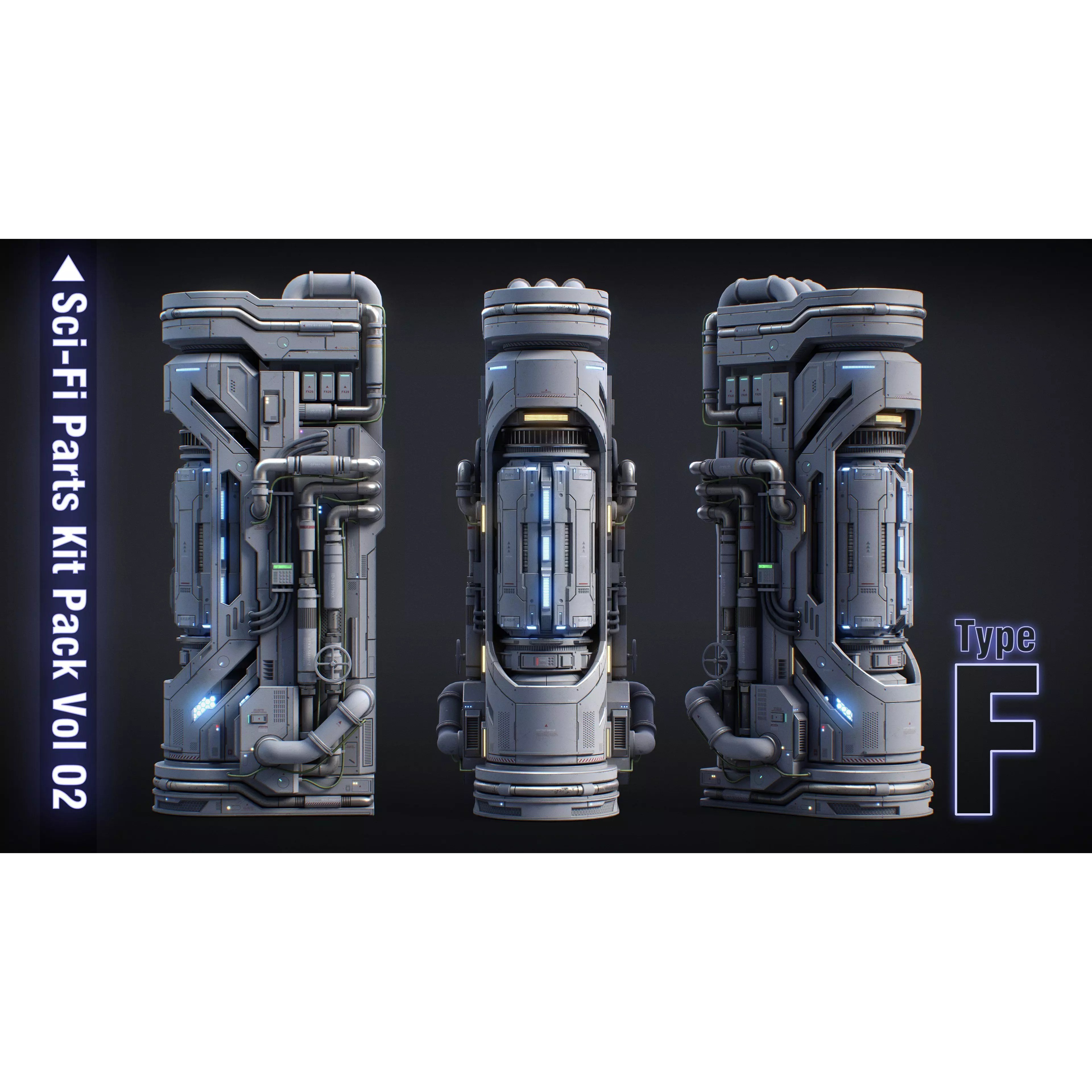 Sci-Fi Parts Kit Pack Vol 02 - Low-Poly Game-Ready 3D Model - View 2