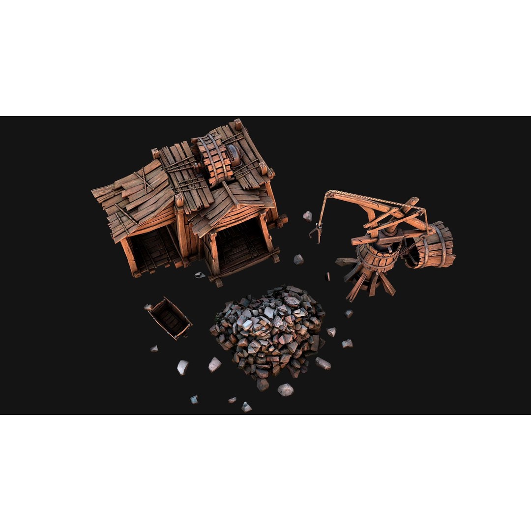 Medieval Wooden Mine 3D Model – Low Poly Game Asset, FBX, PBR - View 14