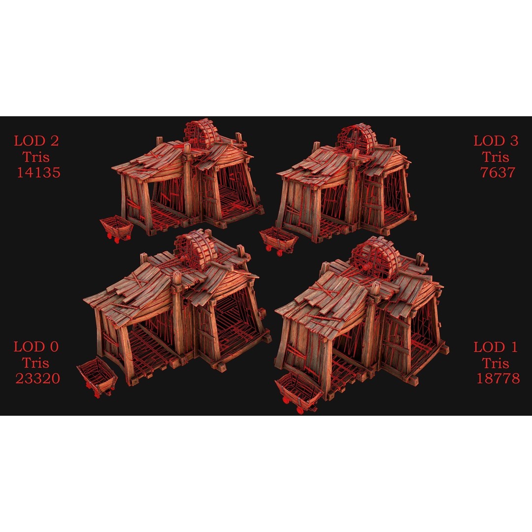 Medieval Wooden Mine 3D Model – Low Poly Game Asset, FBX, PBR - View 6