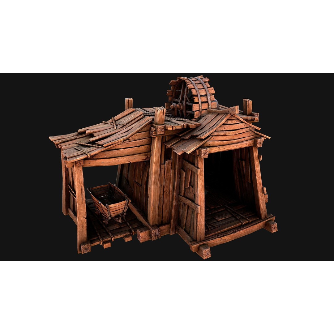 Medieval Wooden Mine 3D Model – Low Poly Game Asset, FBX, PBR - View 7