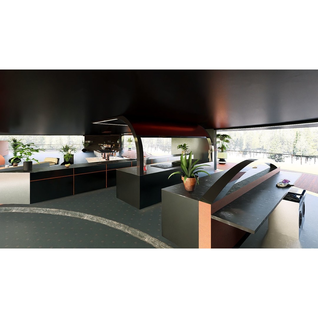 Futuristic House 3D Model – Modern Black & Wood Design, FBX, OBJ - View 13
