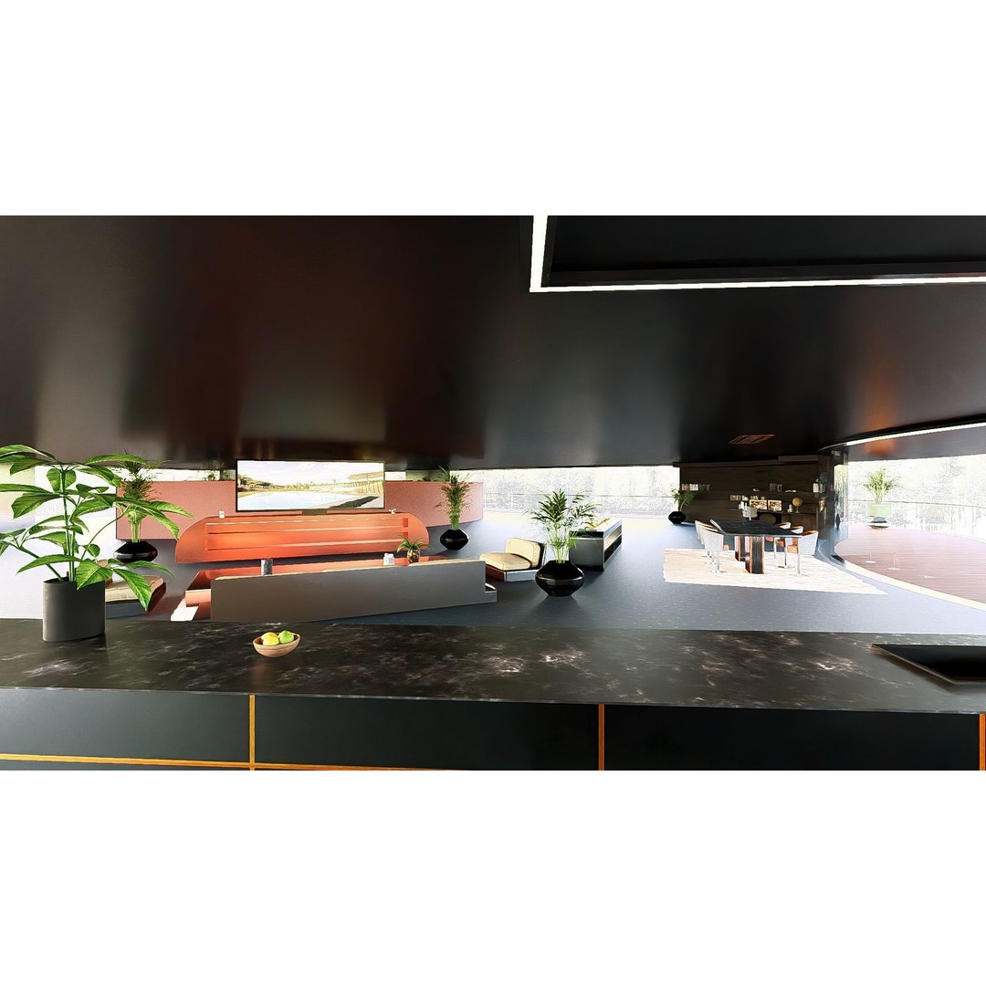 Futuristic House 3D Model – Modern Black & Wood Design, FBX, OBJ - View 16