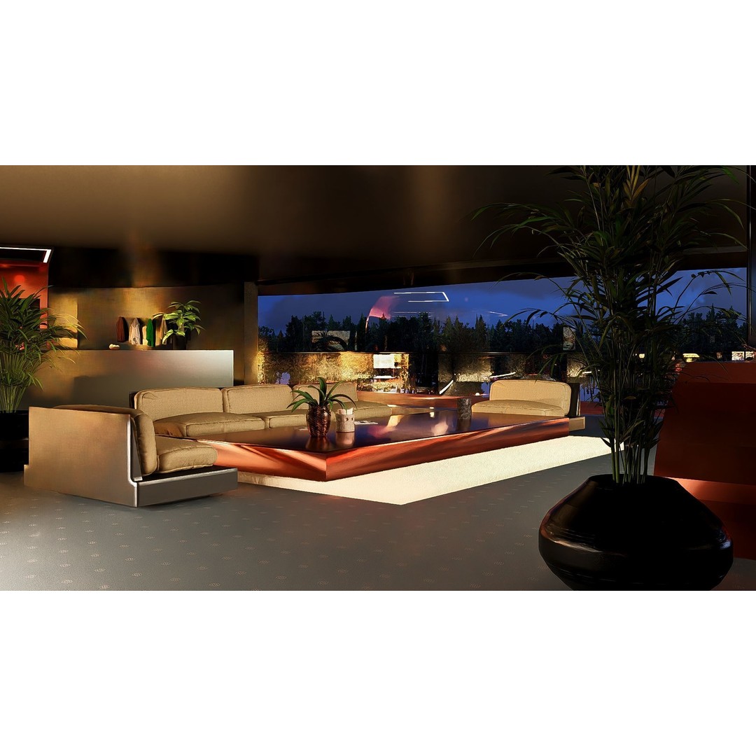 Futuristic House 3D Model – Modern Black & Wood Design, FBX, OBJ - View 17