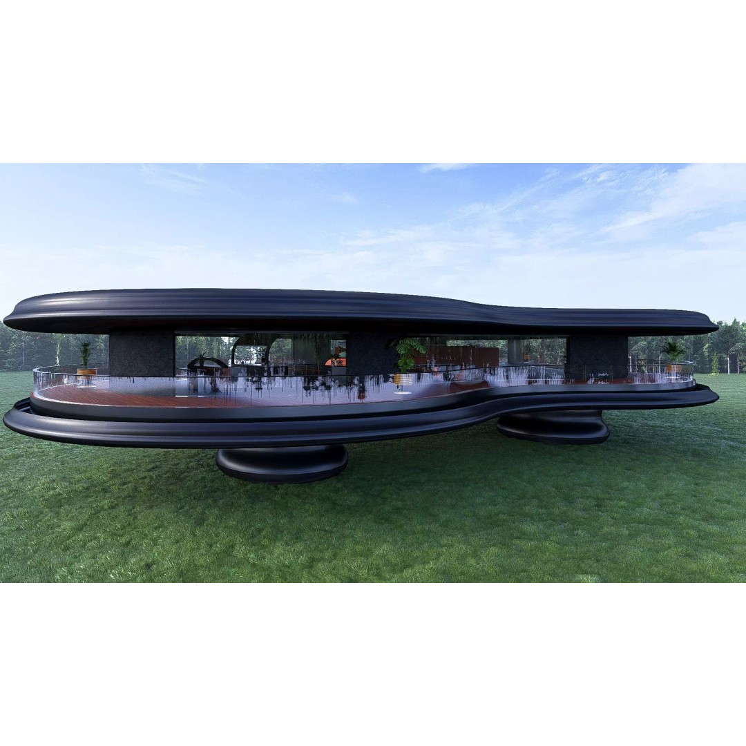 Futuristic House 3D Model – Modern Black & Wood Design, FBX, OBJ - View 2