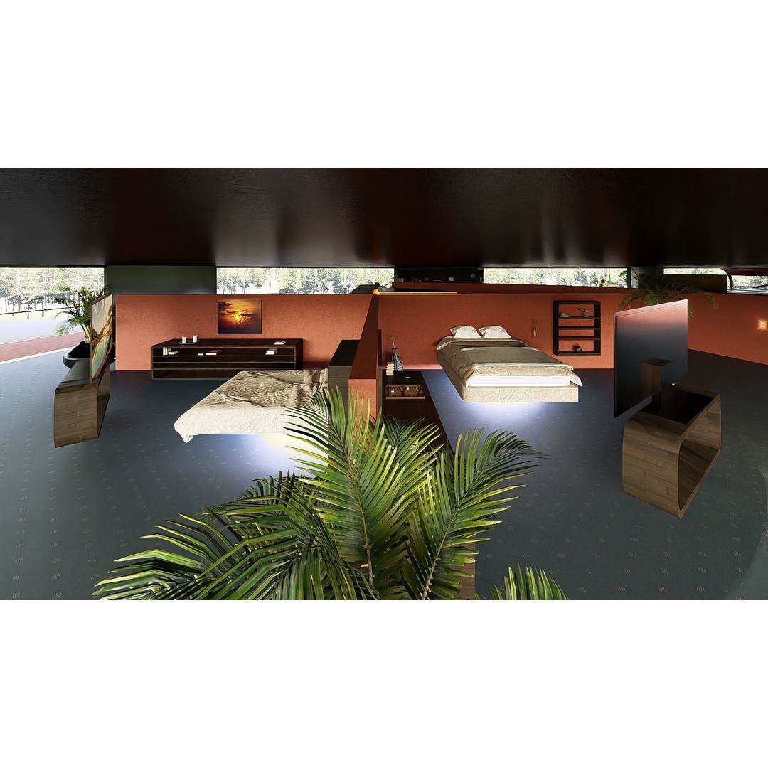 Futuristic House 3D Model – Modern Black & Wood Design, FBX, OBJ - View 21