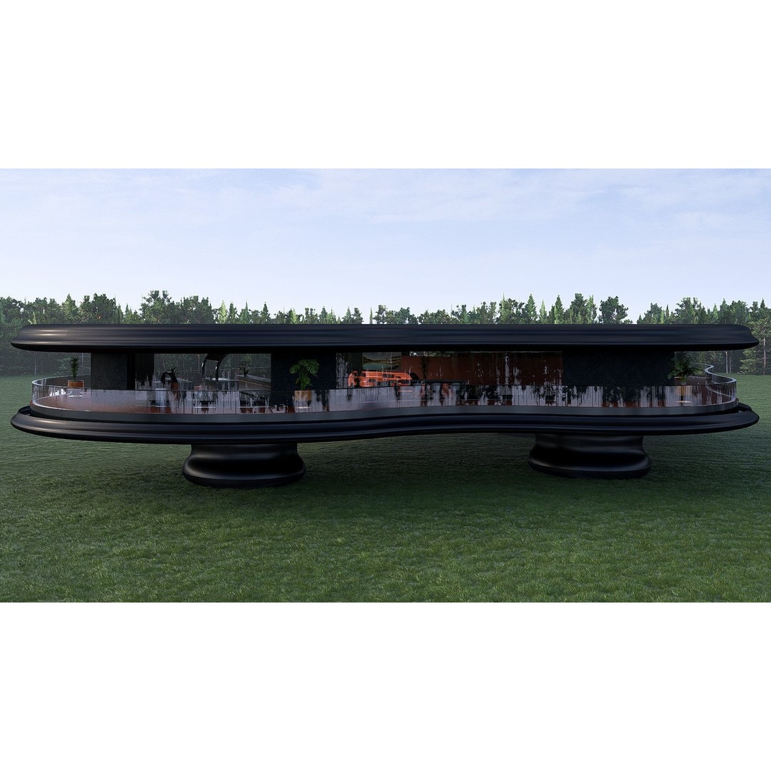 Futuristic House 3D Model – Modern Black & Wood Design, FBX, OBJ - View 4