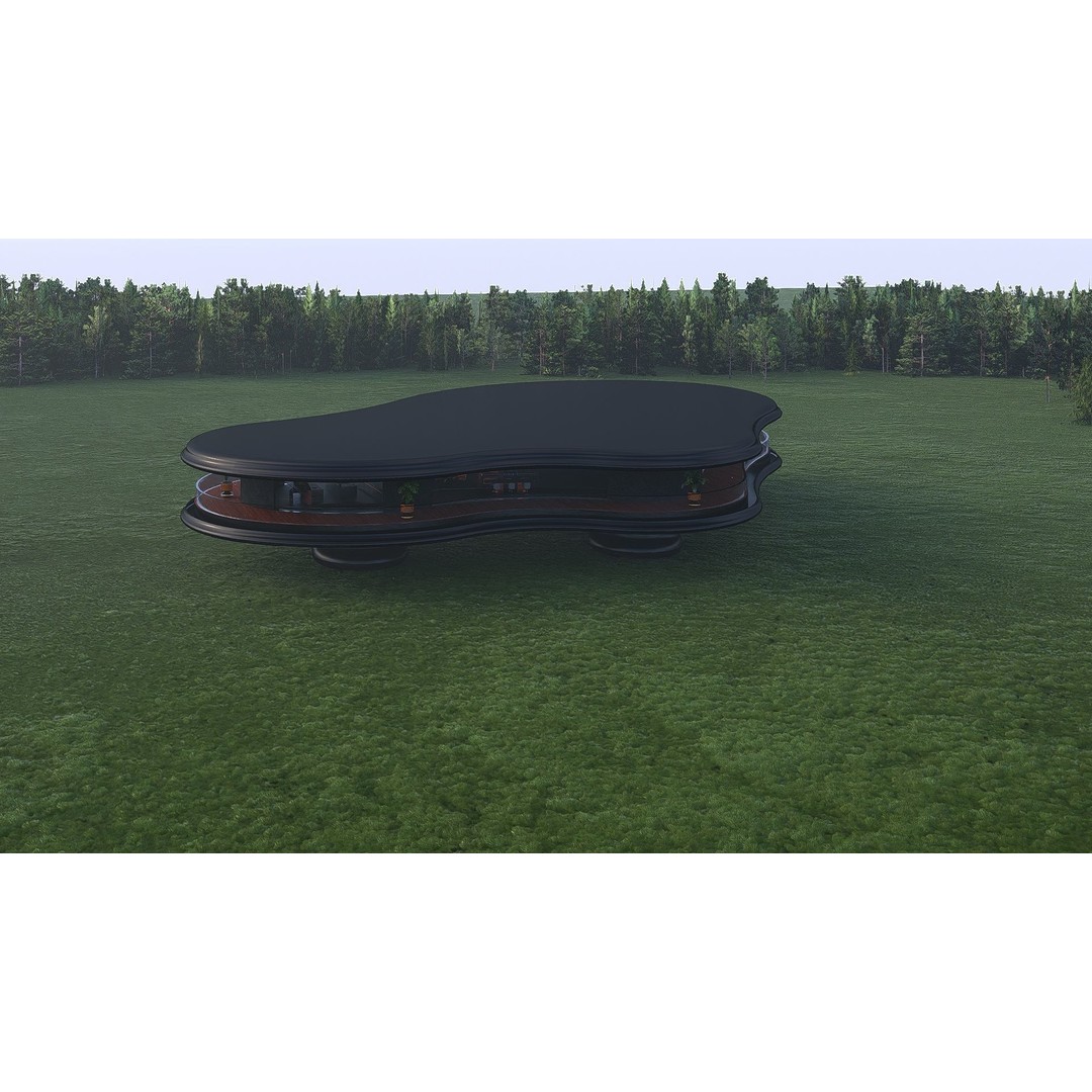 Futuristic House 3D Model – Modern Black & Wood Design, FBX, OBJ - View 5