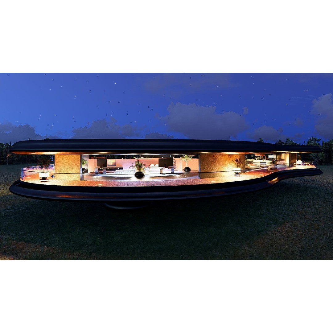Futuristic House 3D Model – Modern Black & Wood Design, FBX, OBJ - View 6