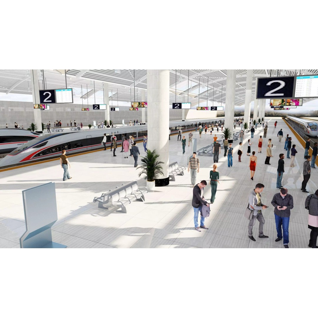 High-Speed Railway Station 3D Model – Detailed Architectural Asset, FBX - View 3