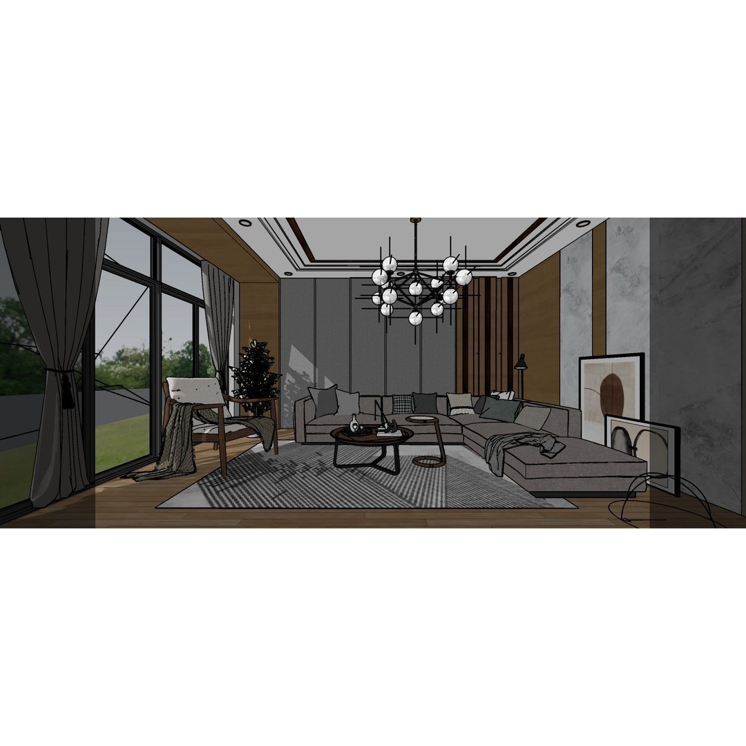 Living Space 3D Model – Interior Design with V-Ray Ready Textures - View 3