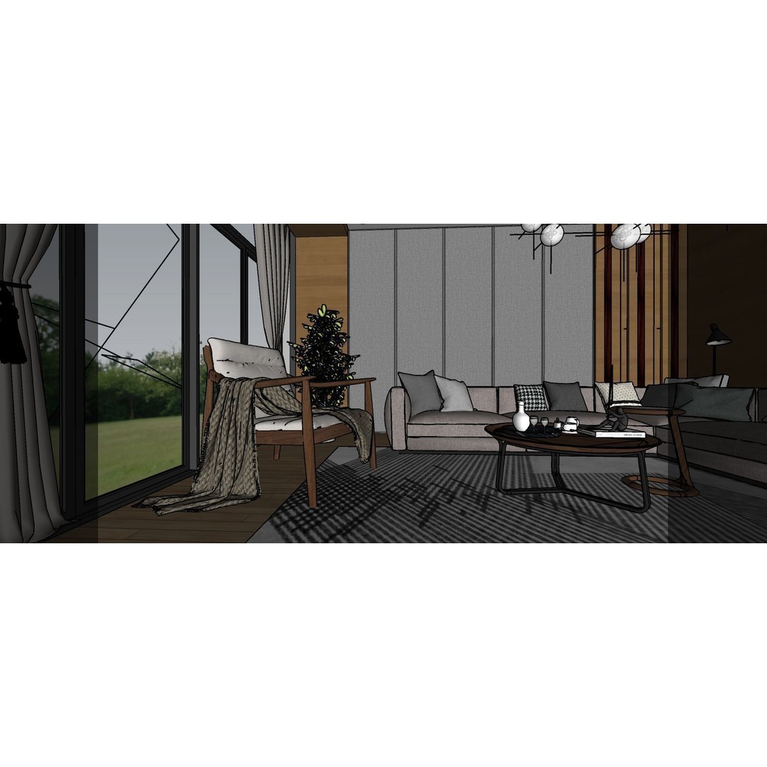 Living Space 3D Model – Interior Design with V-Ray Ready Textures - View 5