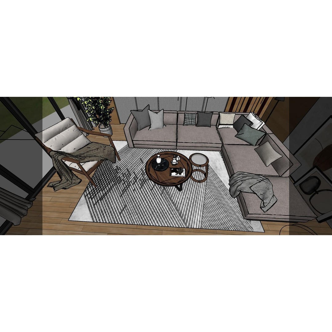 Living Space 3D Model – Interior Design with V-Ray Ready Textures - View 6