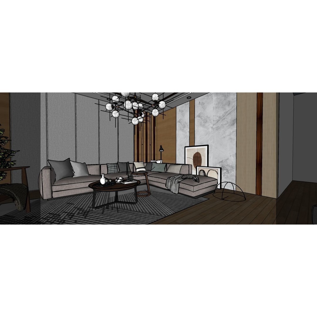 Living Space 3D Model – Interior Design with V-Ray Ready Textures - View 7
