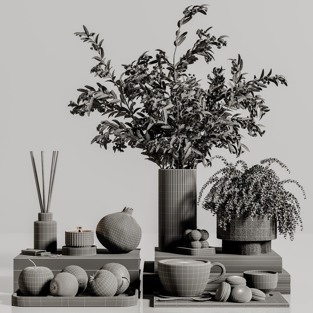 Decorative Set 3D Model – Contemporary Design, PBR Textures, OBJ, FBX