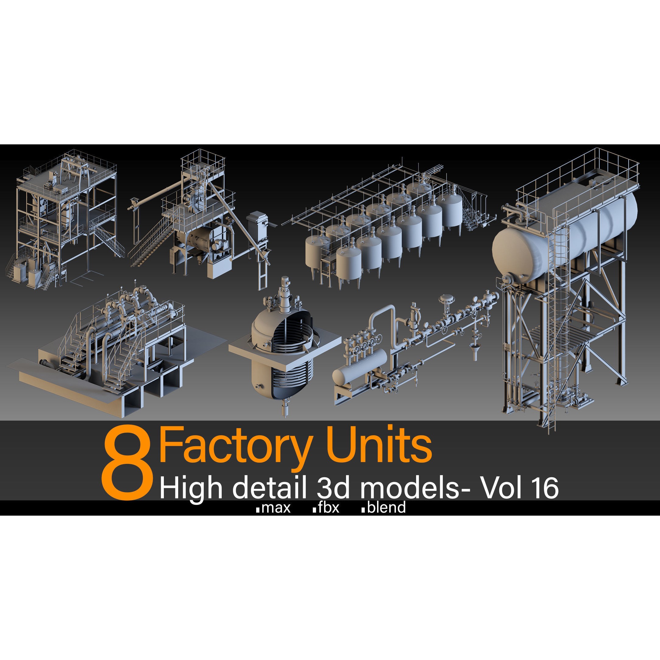 Factory Units and Industrial Shed - High Detail 3D Model - View 19