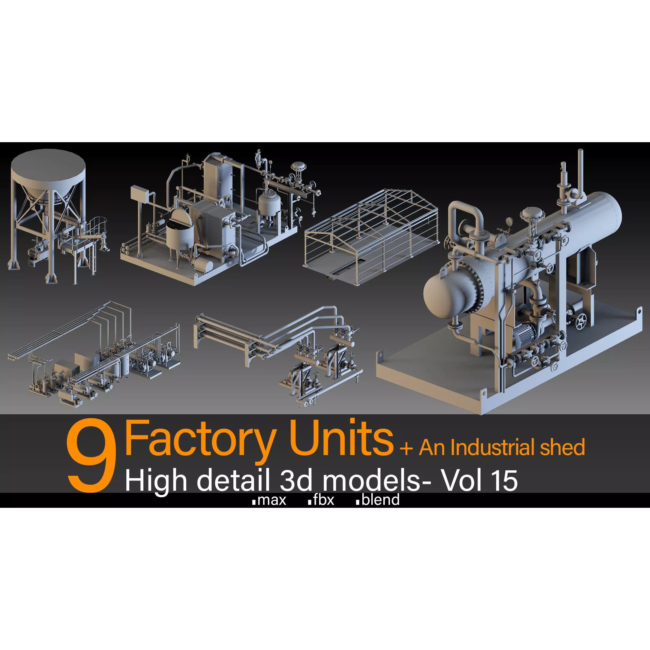 Factory Units and Industrial Shed - High Detail 3D Model - View 2