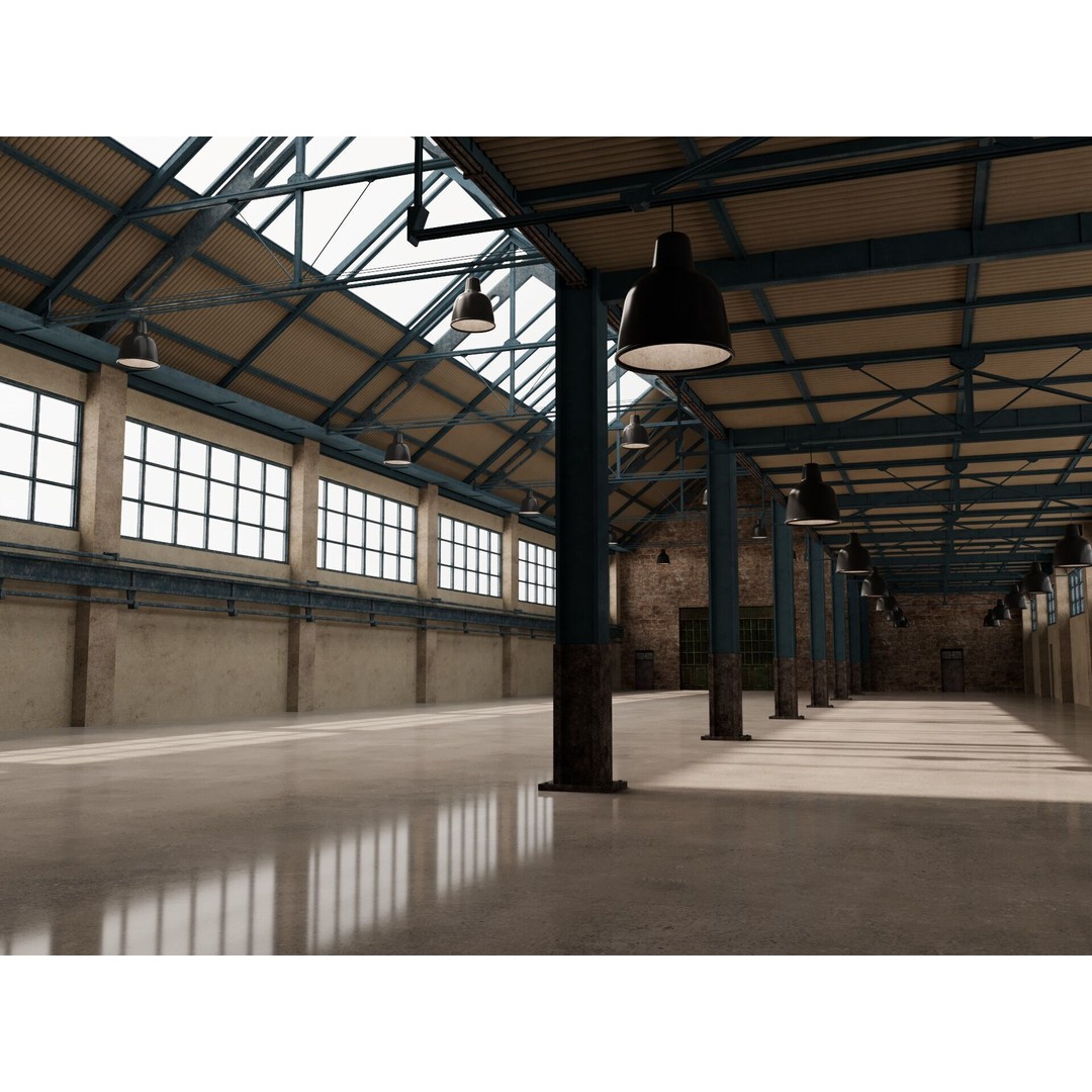 Warehouse Factory Hall 3D Model – Industrial Storage Building, FBX, Blender - View 10