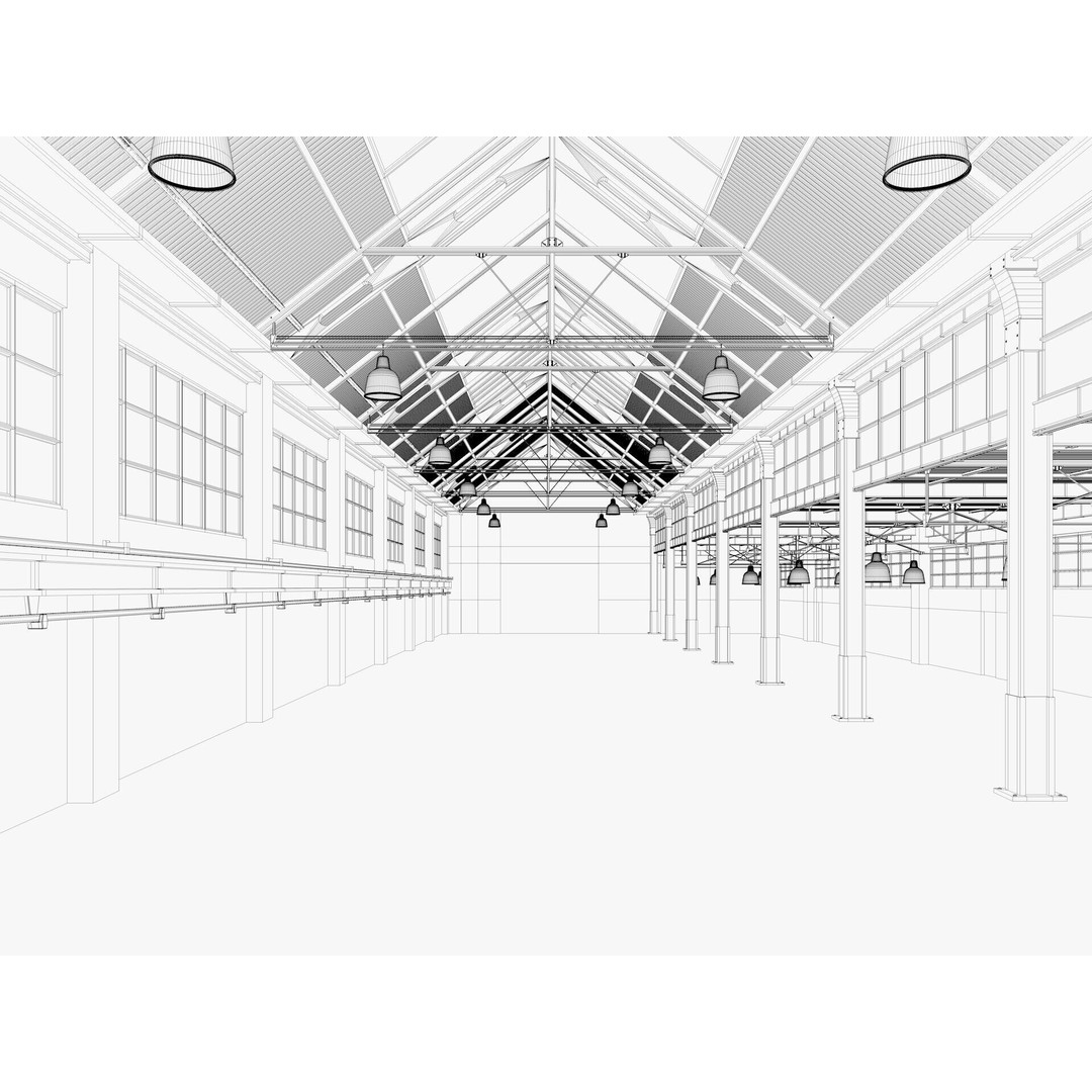Warehouse Factory Hall 3D Model – Industrial Storage Building, FBX, Blender - View 15