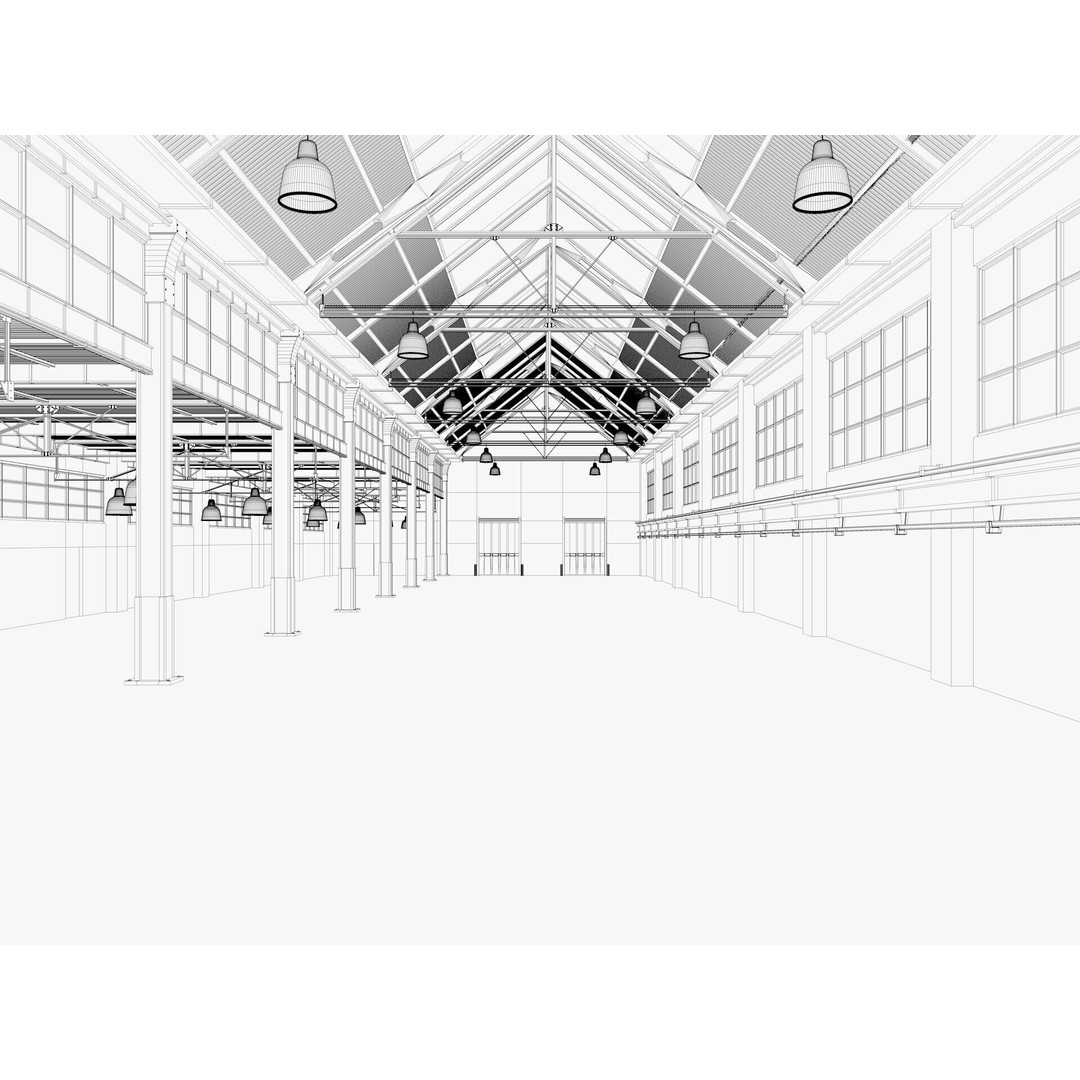 Warehouse Factory Hall 3D Model – Industrial Storage Building, FBX, Blender - View 16