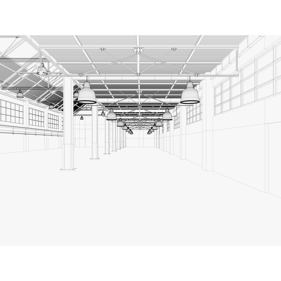 Warehouse Factory Hall 3D Model – Industrial Storage Building, FBX, Blender - View 17