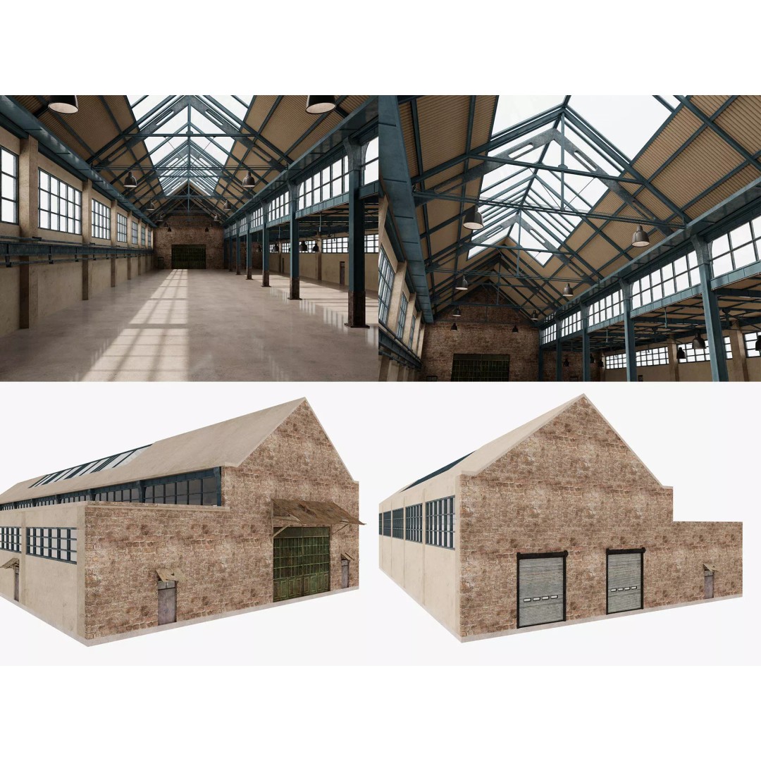 Warehouse Factory Hall 3D Model – Industrial Storage Building, FBX, Blender - View 2