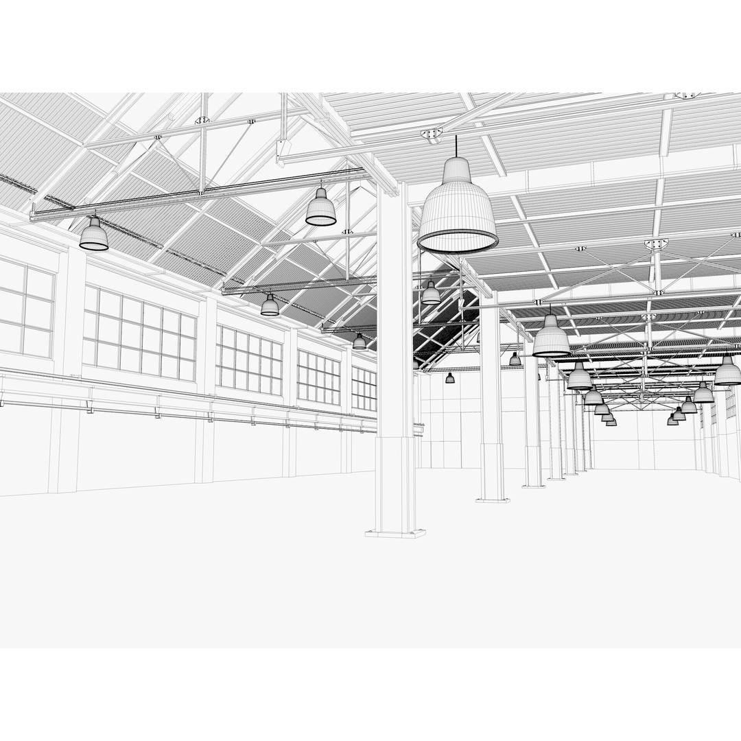 Warehouse Factory Hall 3D Model – Industrial Storage Building, FBX, Blender - View 22