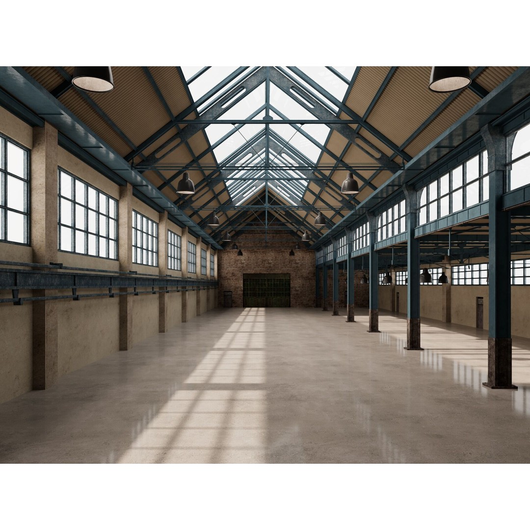 Warehouse Factory Hall 3D Model – Industrial Storage Building, FBX, Blender - View 3