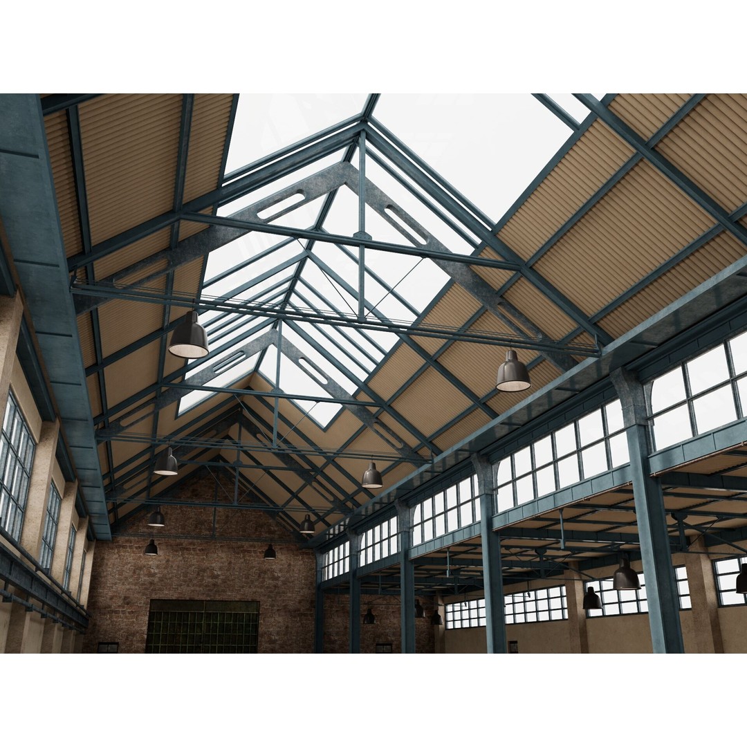 Warehouse Factory Hall 3D Model – Industrial Storage Building, FBX, Blender - View 9