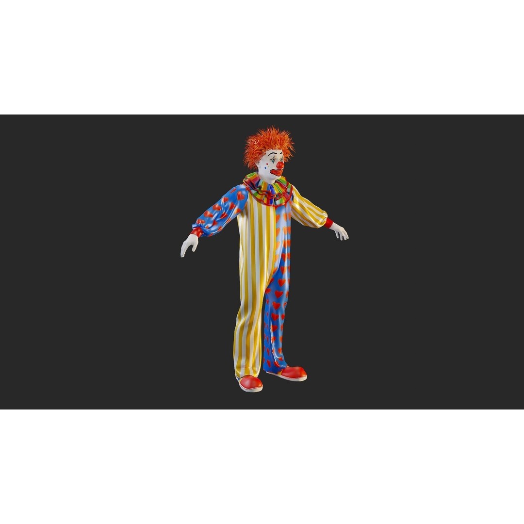 Clown Male 3D Model – High Poly T-Pose Character for Animation - View 11