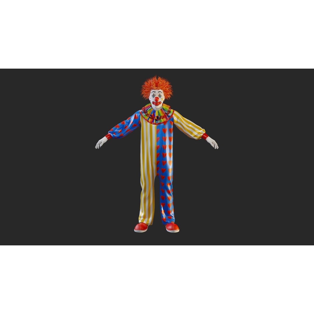 Clown Male 3D Model – High Poly T-Pose Character for Animation - View 12