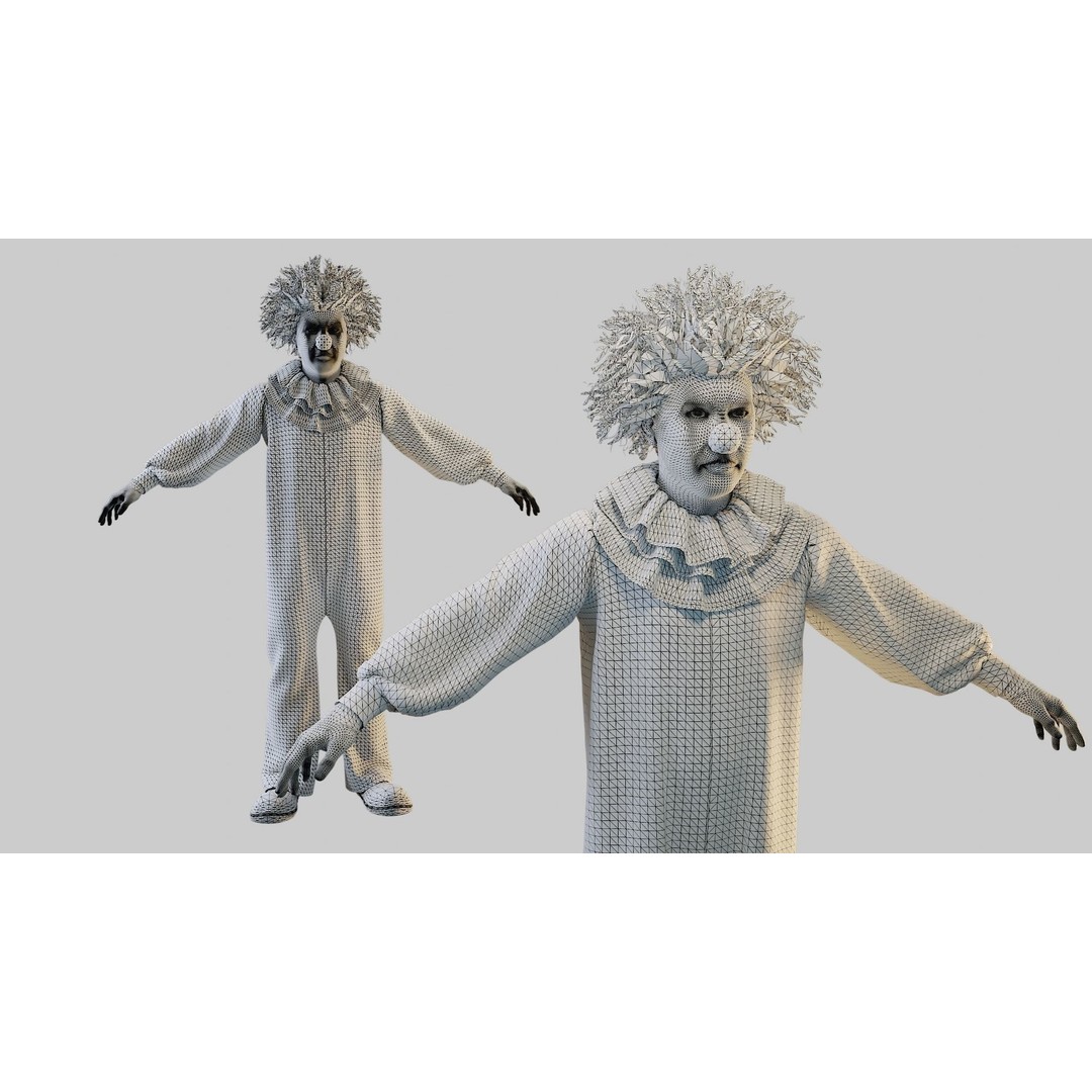 Clown Male 3D Model – High Poly T-Pose Character for Animation - View 13
