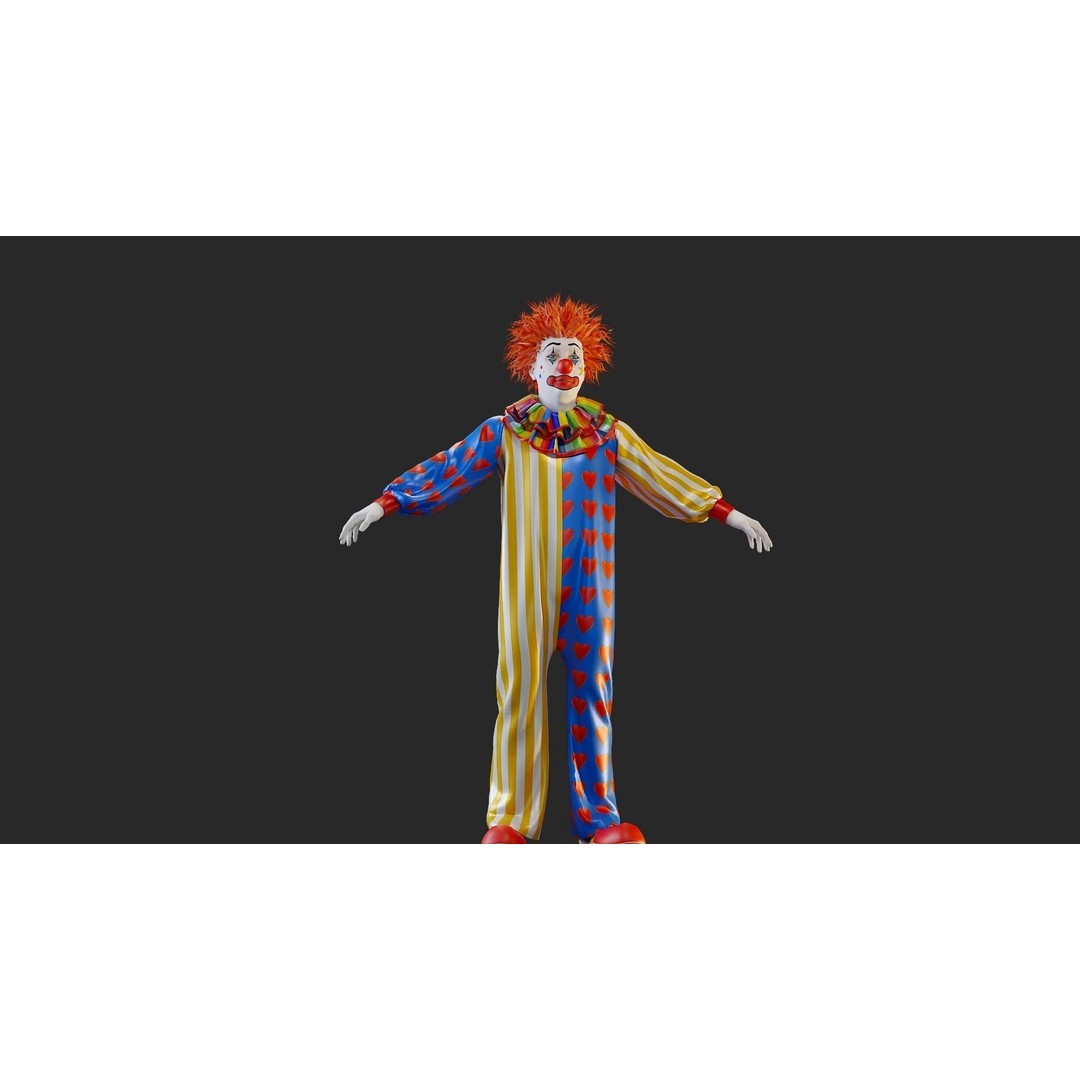 Clown Male 3D Model – High Poly T-Pose Character for Animation - View 14
