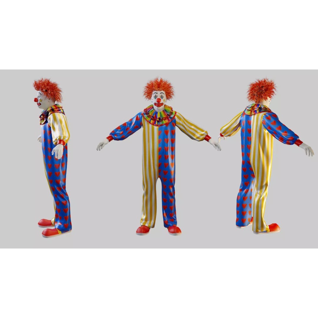 Clown Male 3D Model – High Poly T-Pose Character for Animation - View 2