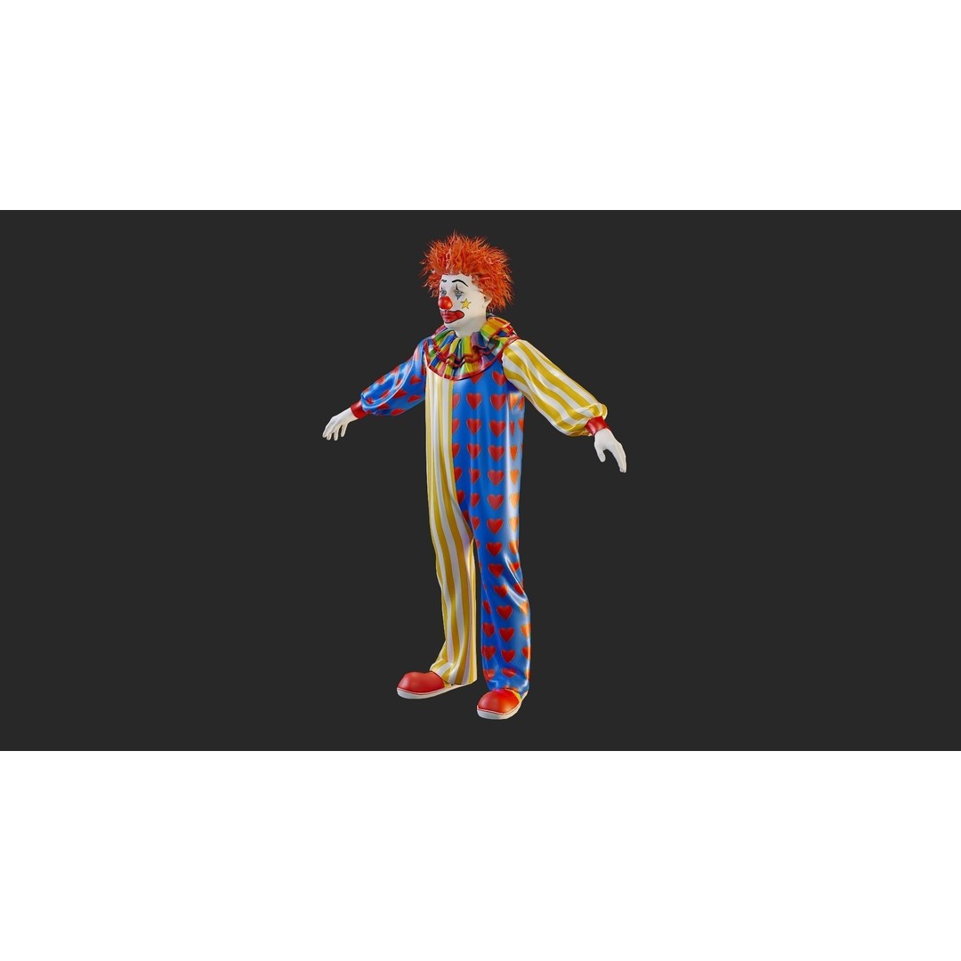 Clown Male 3D Model – High Poly T-Pose Character for Animation - View 3