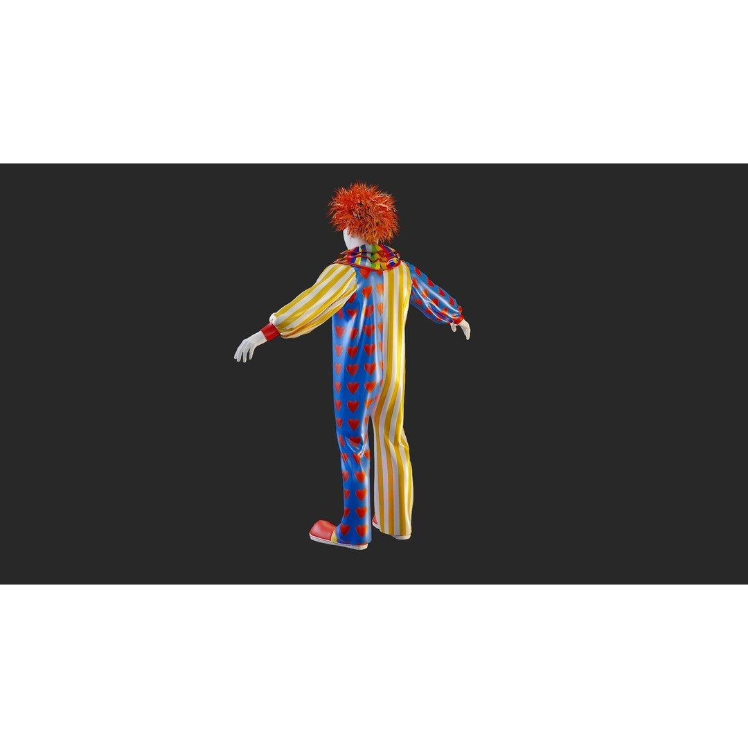 Clown Male 3D Model – High Poly T-Pose Character for Animation - View 6
