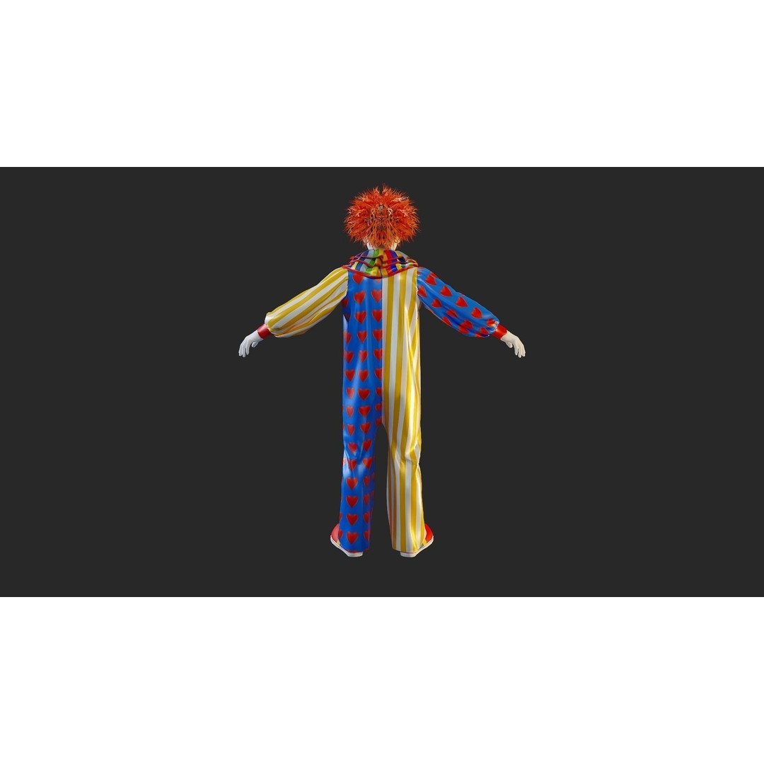 Clown Male 3D Model – High Poly T-Pose Character for Animation - View 7
