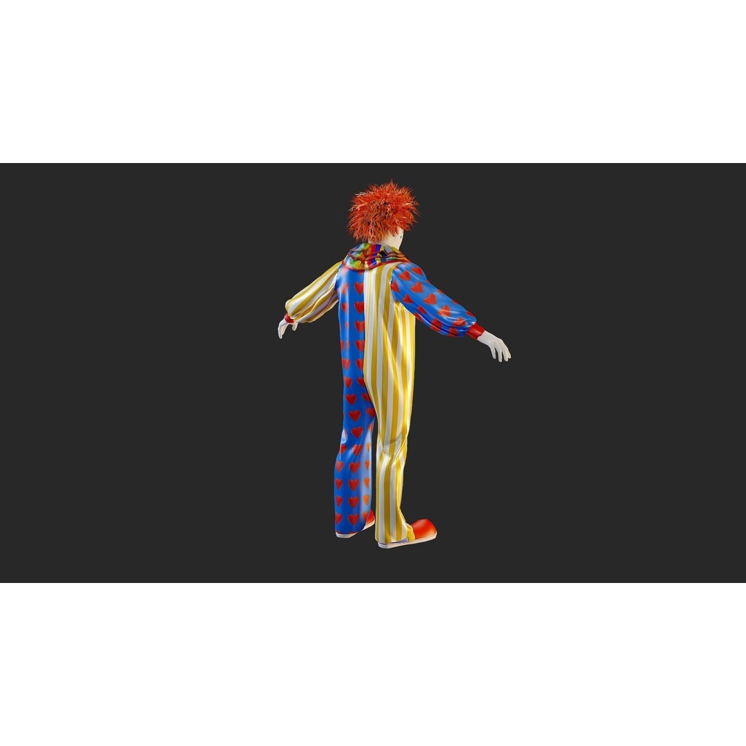 Clown Male 3D Model – High Poly T-Pose Character for Animation - View 8