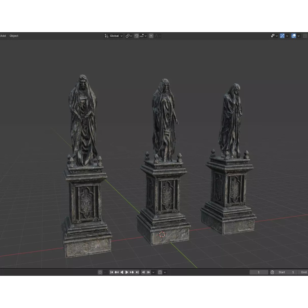 Stone Statues 3D Model – Low Poly Gothic Decoration, FBX