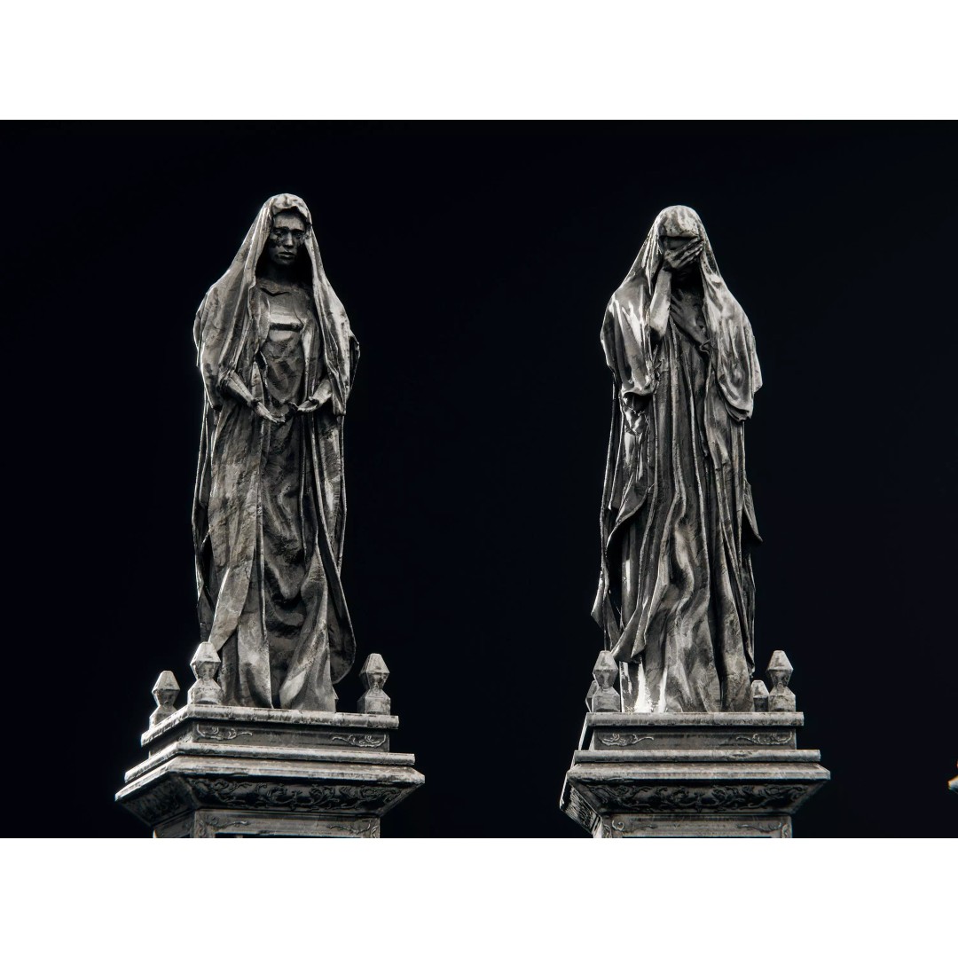 Stone Statues 3D Model – Low Poly Gothic Decoration, FBX - View 10