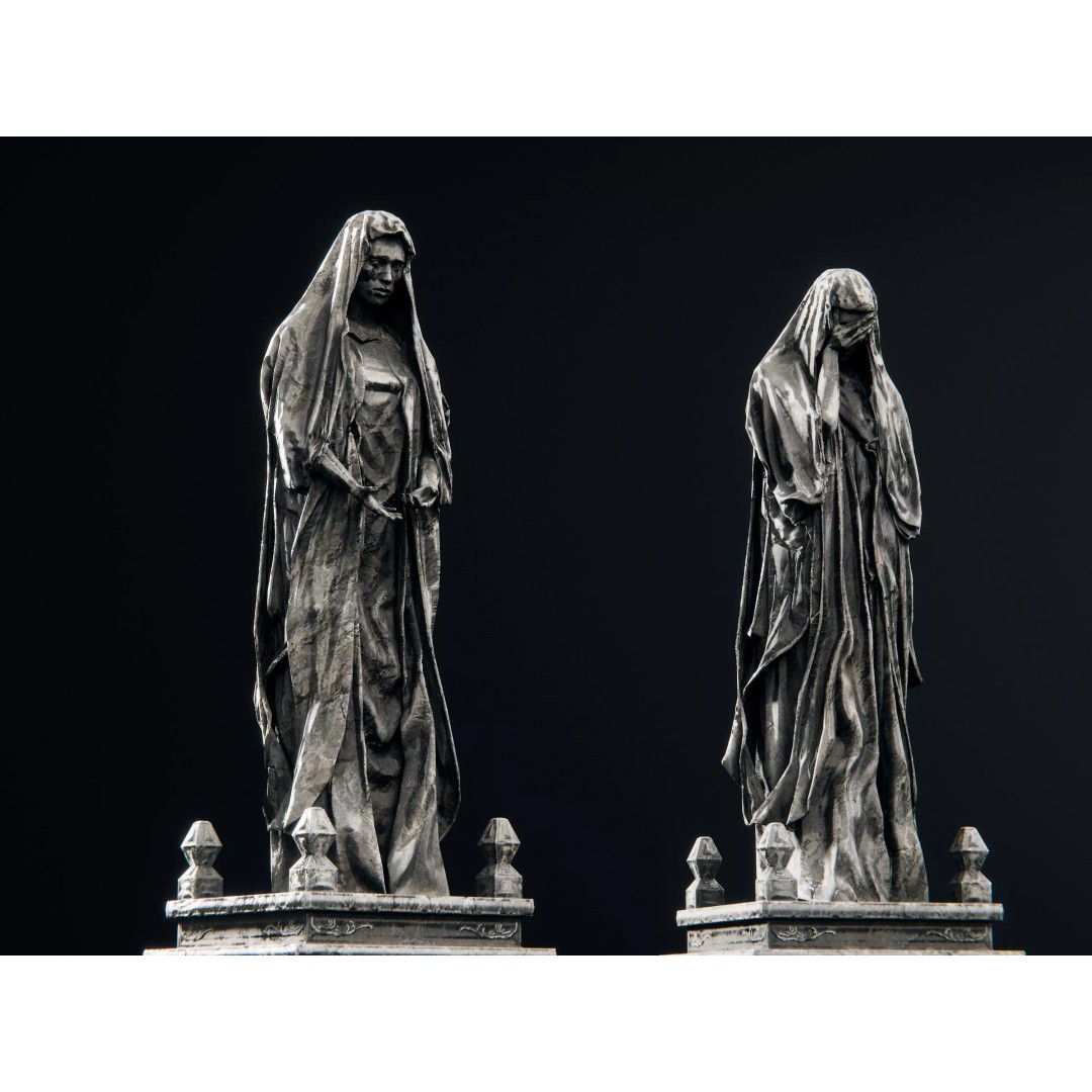 Stone Statues 3D Model – Low Poly Gothic Decoration, FBX - View 14