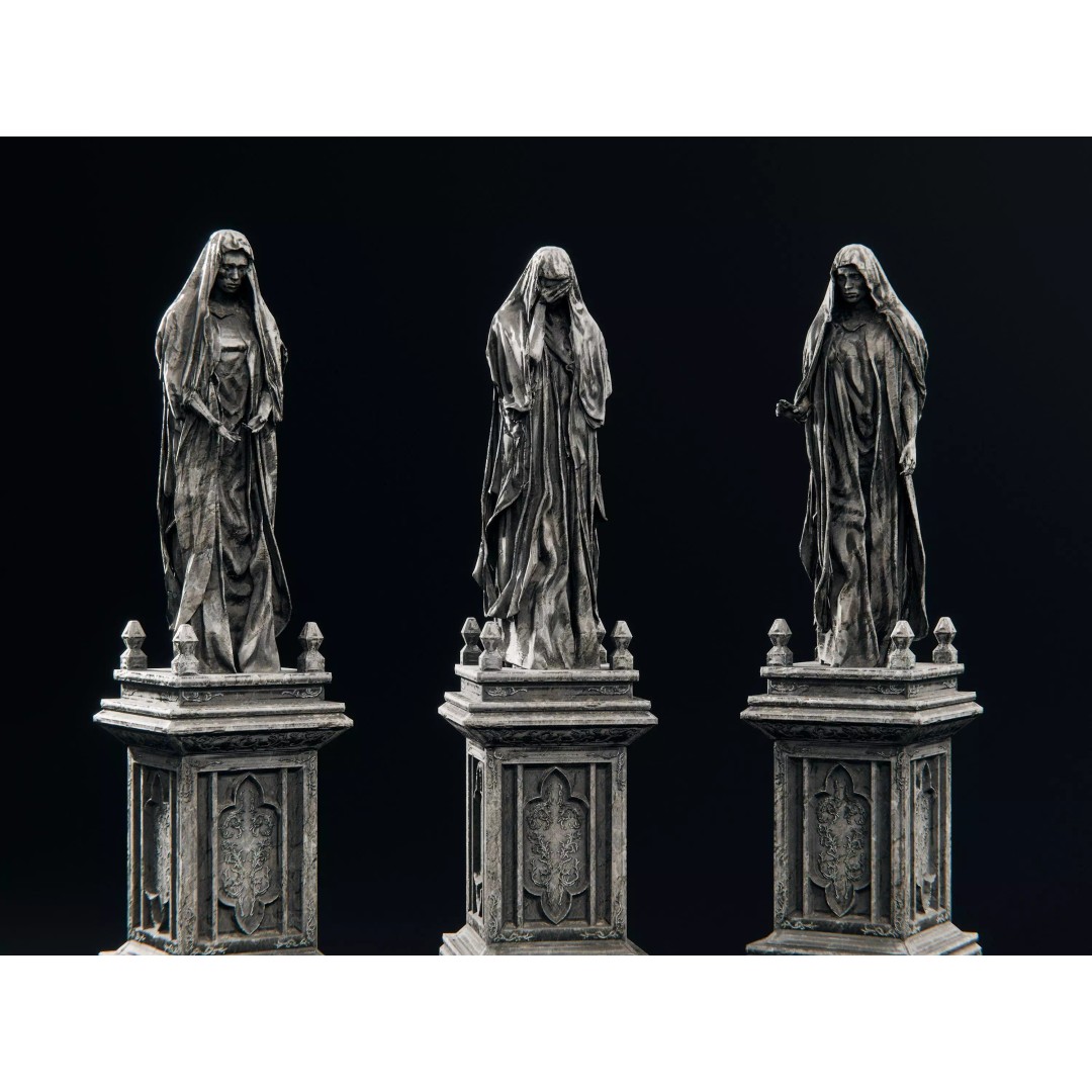 Stone Statues 3D Model – Low Poly Gothic Decoration, FBX - View 2